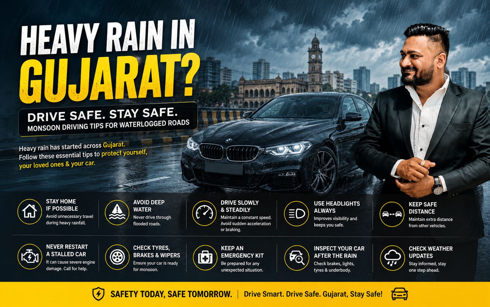 Heavy Rain in Gujarat: Safe Driving Tips for Waterlogged Roads During Monsoon (2026 Guide)